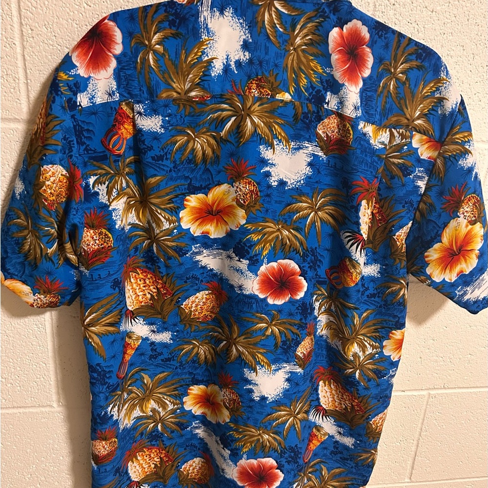Roundtree & Yorke Blue Tropical Print Shirt - Picture 2 of 4